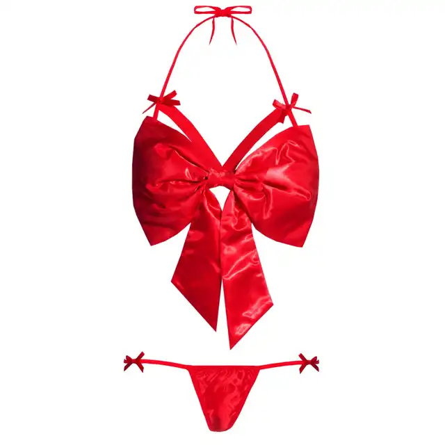 Luxurious satin Bow Bra Set S/M