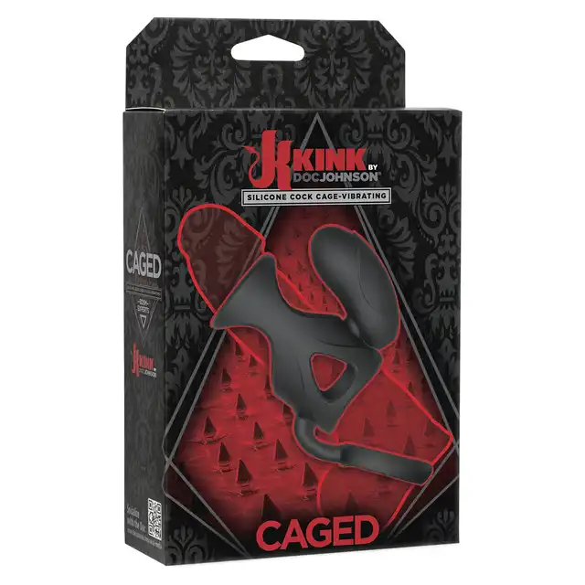 Kink - Vibrating Cock Cage. Silikonowa wibrująca nakładka na penisa z ringiem pod jądra