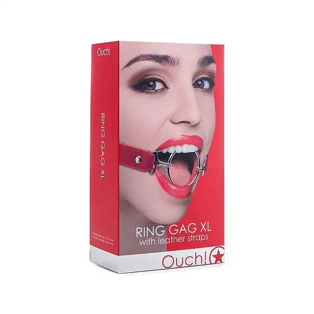 Ouch! - Ring Gag XL. Knebel z otwartym ringiem w kolorze czerwonym