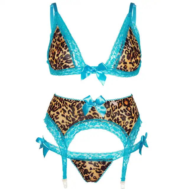 Leg Avenue - Bra Top, Garter Belt &amp; Panty. Dziki strój w panterkę. Ultra miękki materiał. 