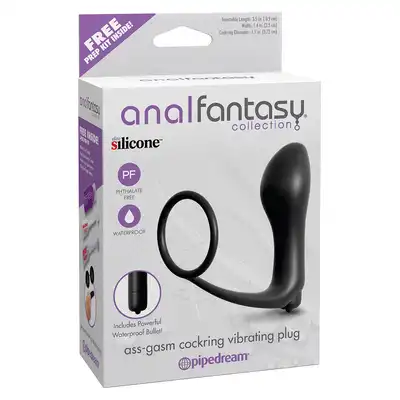 Anal Fantasy Wibrujący Czarny Korek Analny z Pierścieniem na Penisa