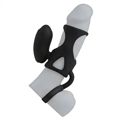 Kink - Vibrating Cock Cage. Silikonowa wibrująca nakładka na penisa z ringiem pod jądra