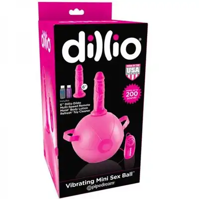 Dillio - Mini Sex Ball With Dildo. Różowa Piłka z realistycznym dildo z wibratorem. Posiada uchwyty do trzymania, można ją wygodnie ujeżdżać.