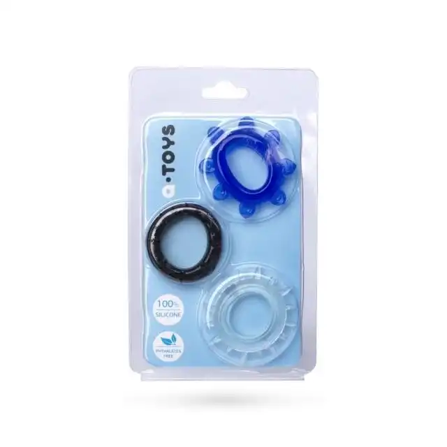 A-Toys - Cockrings set. Zestaw 3 ringów z wypustkami dla intensywniejszej stymulacji i silniejszej erekcji