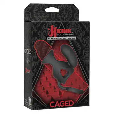 Kink - Vibrating Cock Cage. Silikonowa wibrująca nakładka na penisa z ringiem pod jądra