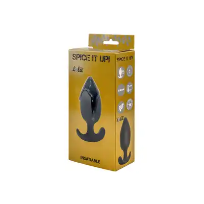  Spice it up - Insatiable Anal plug with misplaced center of gravity. Dark Grey. Niezwykła szara wibrująca wtyczka analna.  