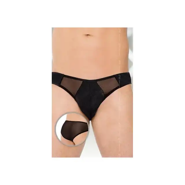 Softline - Thong 4466. Czarne męskie slipki z siateczki. XL.