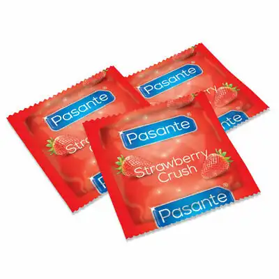 Pasante - Strawberry Crush 3 szt. Czerwone prezerwatywy o smaku i zapachu soczystej truskawki. Top produkt!