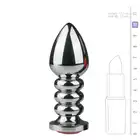 Easy Toys - Metal Butt Plug Ribbed Pink. Żebrowana wtyczka z kryształkiem. 