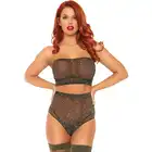 Leg Avenue - Lurex Spandex Top and Panty. Złoty błyszczący komplet. Top i wysokie majtki. 