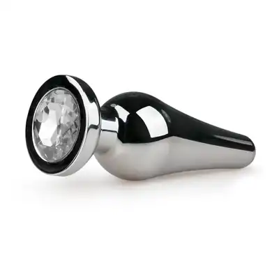 Easy Toys - Metal Butt Plug 11 Sil/Clear. Podłużna wtyczka analna z kryształkiem. 