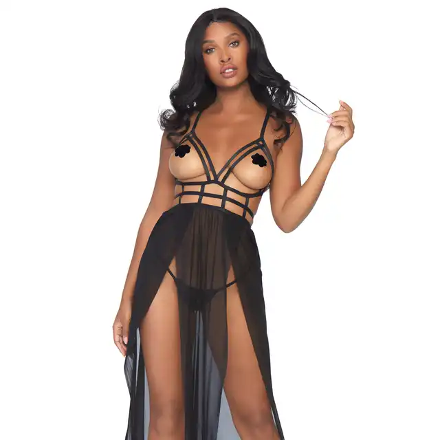 Leg Avenue - Cage Maxi Dress and G-string S/M - zmysłowa sukienka z otwartym dekoltem i pasującymi stringami. Wyjątkowo seksowna 