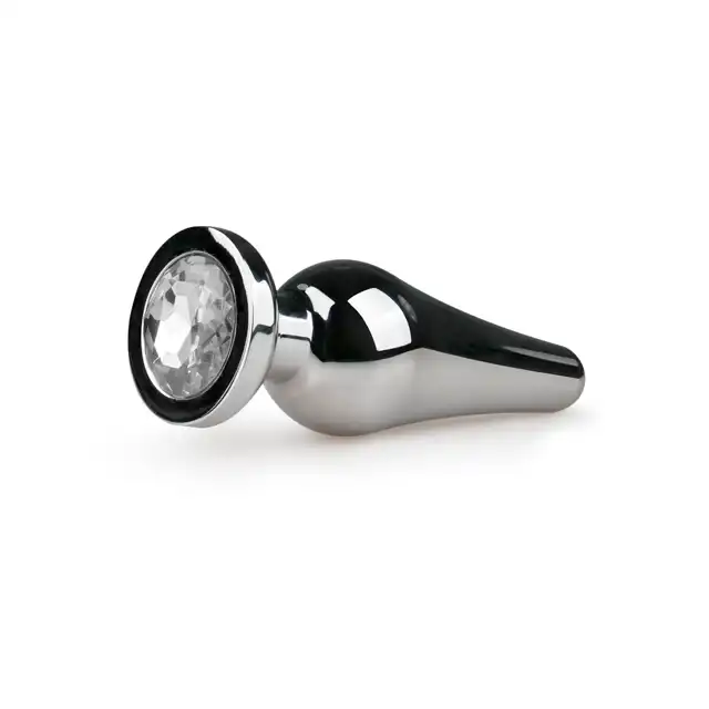Easy Toys - Metal Butt Plug 11 Sil/Clear. Podłużna wtyczka analna z kryształkiem. 