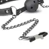 Easy Toys - Ball Gag &amp; Nipple Clamps. Knebel z otworkami i klamerkami na sutki. 