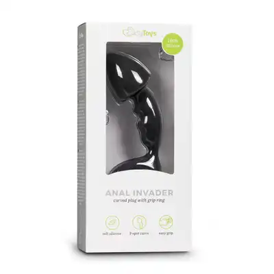 Easy Toys - Anal Invader Curved Plug Ring. Stymulator prostaty z ringiem na penisa. 