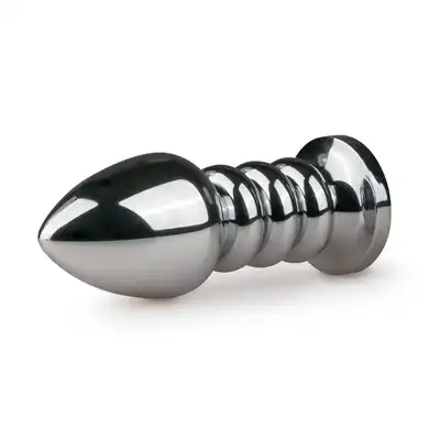 Easy Toys - Metal Butt Plug Ribbed Pink. Żebrowana wtyczka z kryształkiem. 