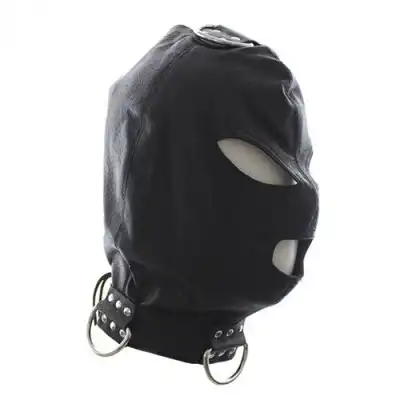 Toyz 4 Lovers - Bondage Hook Mask and Collar BLACK. Czarna maska niewoli z otworami na oczy i kołnierzem. 