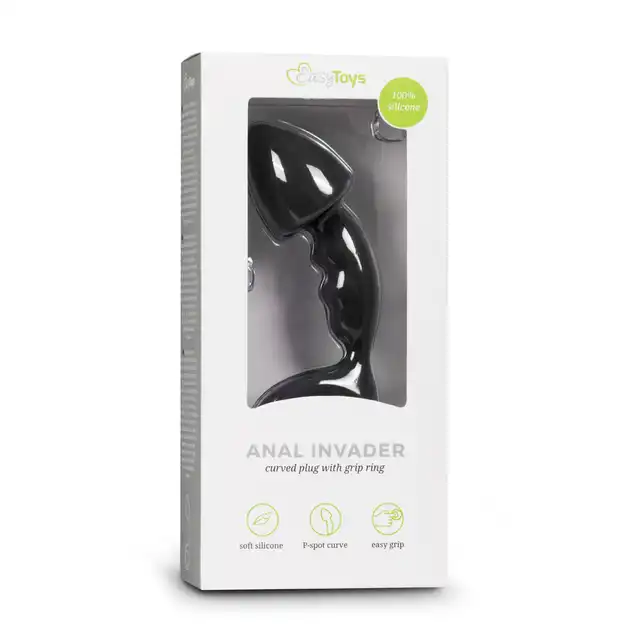 Easy Toys - Anal Invader Curved Plug Ring. Stymulator prostaty z ringiem na penisa. 