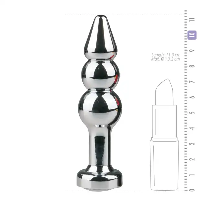 Easy Toys - Metal Butt Plug Triple. Potrójnie profilowana zatyczka z kryształkiem