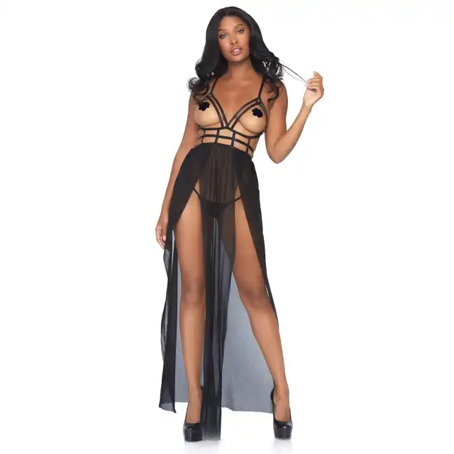 Leg Avenue - Cage Maxi Dress and G-string S/M - zmysłowa sukienka z otwartym dekoltem i pasującymi stringami. Wyjątkowo seksowna 