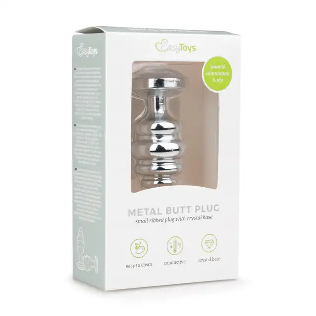 Easy Toys - Metal Butt Plug Ribbed Small:. Mała żebrowana wtyczka z kryształkiem. 
