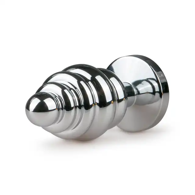 Easy Toys - Metal Butt Plug Ribbed Small:. Mała żebrowana wtyczka z kryształkiem. 