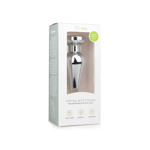 Easy Toys - Metal Butt Plug 11 Sil/Clear. Podłużna wtyczka analna z kryształkiem. 