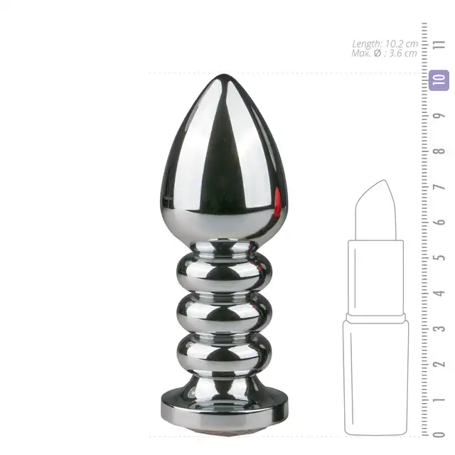 Easy Toys - Metal Butt Plug Ribbed. Żebrowana metalowa wtyczka z kryształkiem. 
