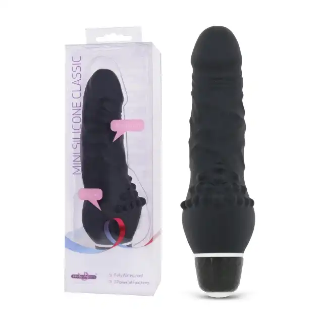 Seven Creations - Mini Silicone Classic Black. Mały silikonowy wibrator z wypustkami!