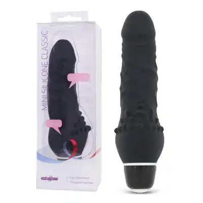 Seven Creations - Mini Silicone Classic Black. Mały silikonowy wibrator z wypustkami!