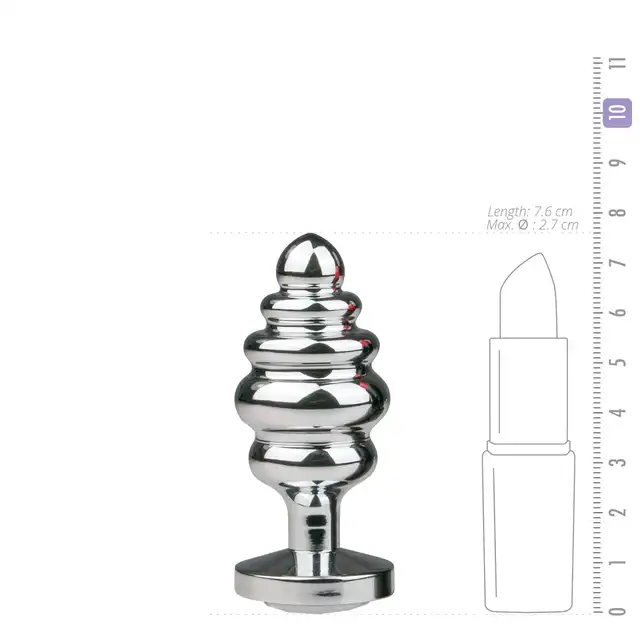 Easy Toys - Metal Butt Plug Ribbed Small:. Mała żebrowana wtyczka z kryształkiem. 
