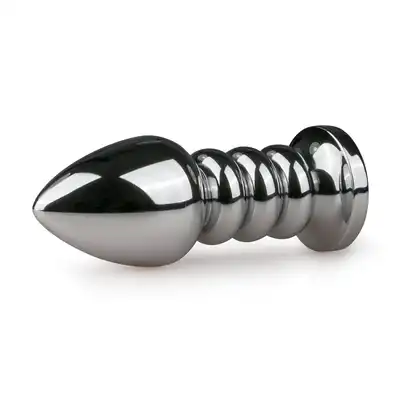Easy Toys - Metal Butt Plug Ribbed. Żebrowana metalowa wtyczka z kryształkiem. 