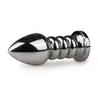 Easy Toys - Metal Butt Plug Ribbed. Żebrowana metalowa wtyczka z kryształkiem. 