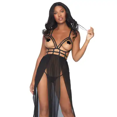 Leg Avenue - Cage Maxi Dress and G-string S/M - zmysłowa sukienka z otwartym dekoltem i pasującymi stringami. Wyjątkowo seksowna 