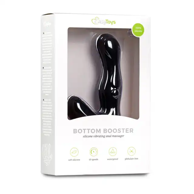 Easy Toys - Bottom Booster. Wibrujący silikonowy masażer prostaty. Czarny. 