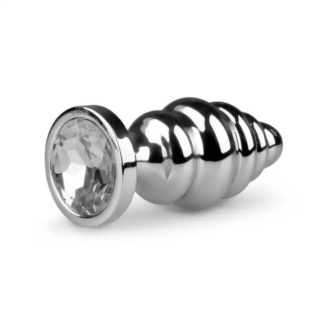 Easy Toys - Metal Butt Plug Ribbed Small:. Mała żebrowana wtyczka z kryształkiem. 