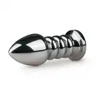 Easy Toys - Metal Butt Plug Ribbed Pink. Żebrowana wtyczka z kryształkiem. 