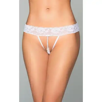 Softline - G-String 2482 Black S/M. Białe stringi z perełkami.