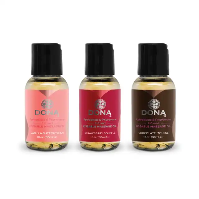 Dona - Massage Gift Set Flavoured 3x30 ml. Zestaw jadalny olejków do masażu. 