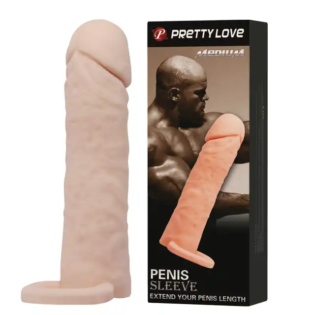 Pretty Love - Penis Sleeve M - nakładka na penisa + 4 cm. Cyber skóra.