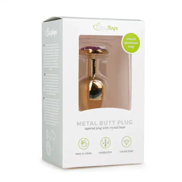 Easy Toys - Metal Butt Plug No.1 Gold/Purple. Wtyczka analna z kryształkiem
