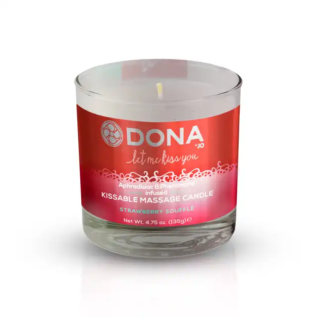 Dona - Scented Massage Candle Kissable Strawberry. Świeca do masażu z feromonami. 