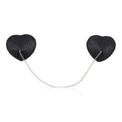 Toyz4Lovers - Heart Chain Nipples Tassels Black. Czarne nasutniki w kształcie serca. Z łańcuszkiem. 