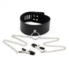 Toyz4Lovers - Collar With Nipple Clamps Black. Czarna obroża z łańcuchami i klamerkami na sutki