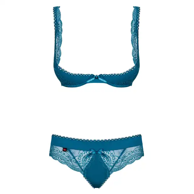 Obsessive - Miamor Set kolor: niebieski S/M. Półbiustonosz i figi. Delikatna koronka. 