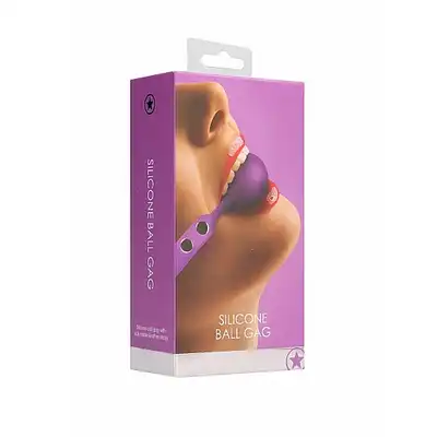 Ouch! - Silicone Ball Gag Purple. Fioletowy silikonowy gag z eleganckimi przeszyciami. Mega Sale!