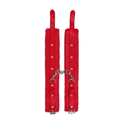 Ouch! - Plush Leather Ankle Cuffs Red. Czerwone kajdanki na nogi wyścielane pluszem. Ostatnia sztuka!