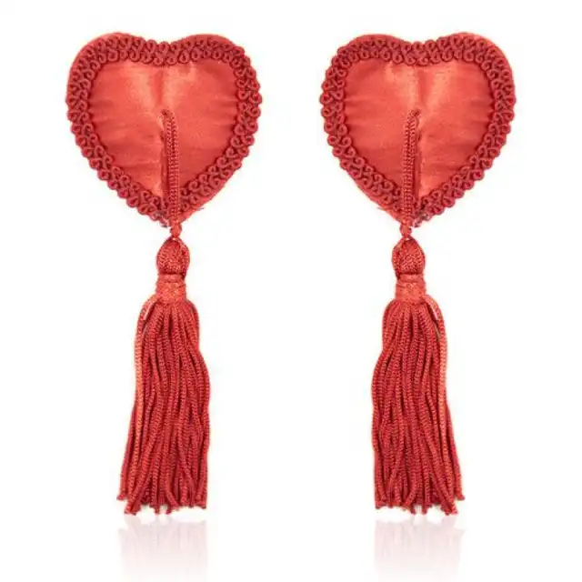 Toyz4Lovers - Heart Nipples Tassels Red. Czerwone nasutniki z frędzlami. 