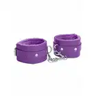 Ouch! - Plush Leather Hand Cuffs Purple. Fioletowe kajdanki wyścielane uroczym pluszem