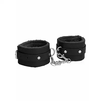 Ouch! - Plush Leather Hand Cuffs. Skórzane kajdanki z miękkim pluszem. 
